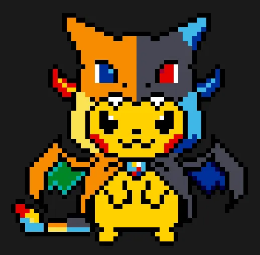 Charizard z koralików do prasowania – Pikachu w przebraniu Mega Charizarda