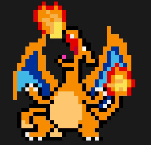 Charizard z koralików do prasowania – Charizard na dwóch łapach z ogniem