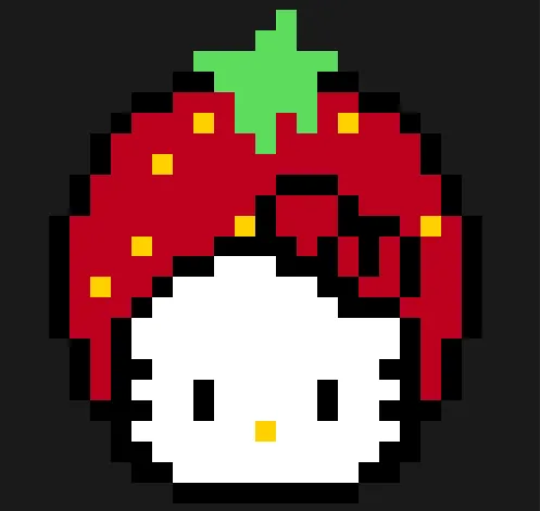Hello Kitty z koralików do prasowania – Hello Kitty w czapce truskawce