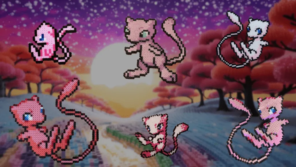 Mew i Mewtwo z koralików do prasowania
