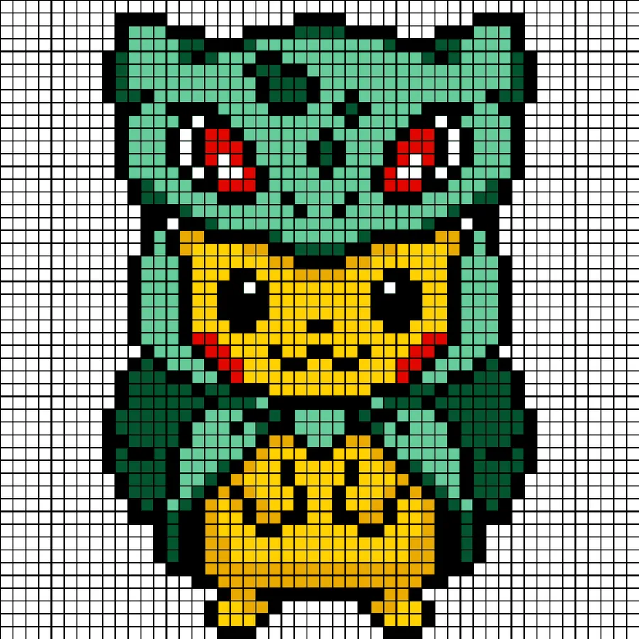 Pikachu z koralików do prasowania – Pikachu jako Bulbasaur