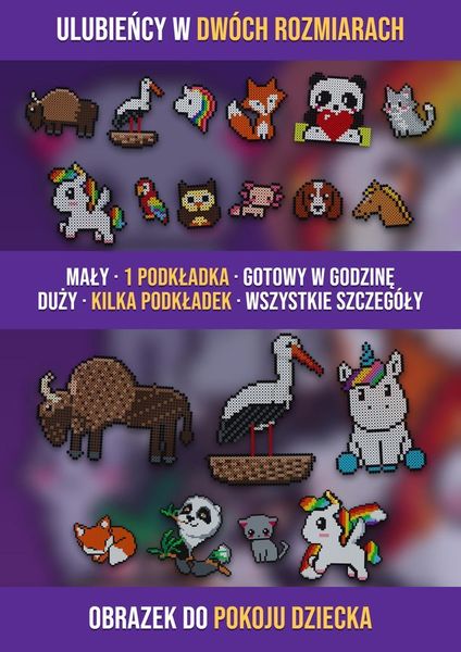 Ten sam wzór zwierzęcia w dwóch rozmiarach: mały na 1 podkładkę i duży na kilka podkładek