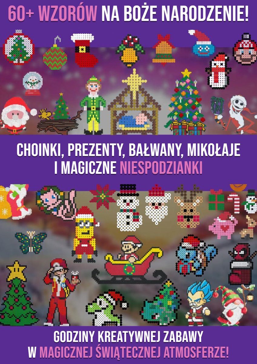 60+ świątecznych wzorów na koraliki do prasowania – Mikołaj, choinka, bałwanek i renifer z koralików